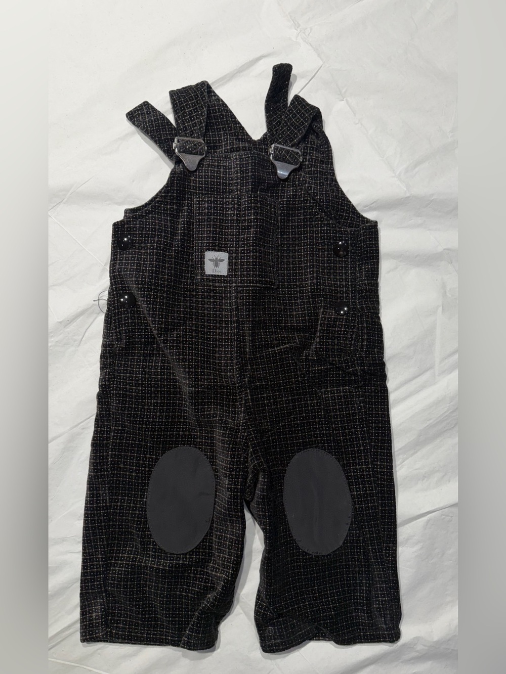 Dior Black Grid Kids Overalls with Knee Patches
